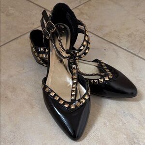 Rampage Black Patent Flats with Gold Studded Straps